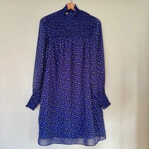 Boden Smocked Yoked Metallic Dress in Blue
